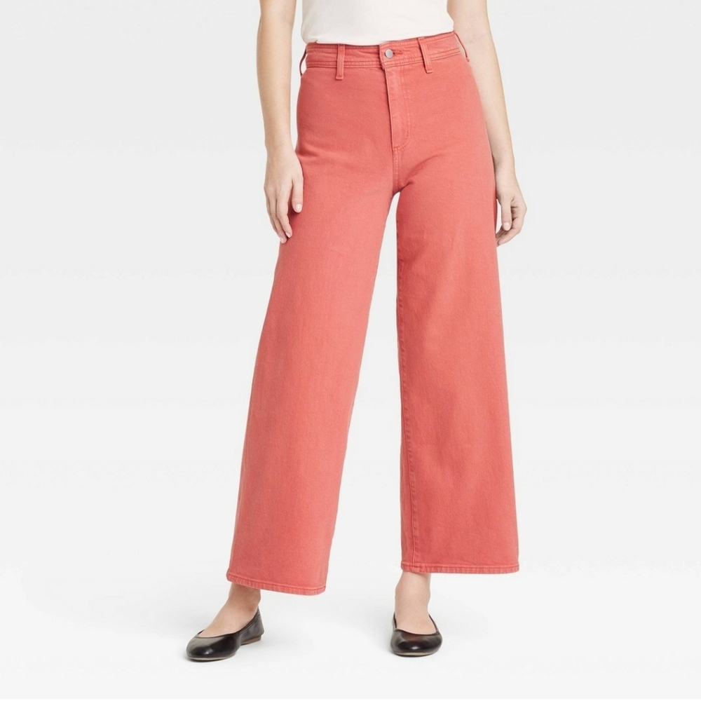 New! Women's Light Red High Rise Sailor Wide-Leg Ankle Jeans Universal Thread
